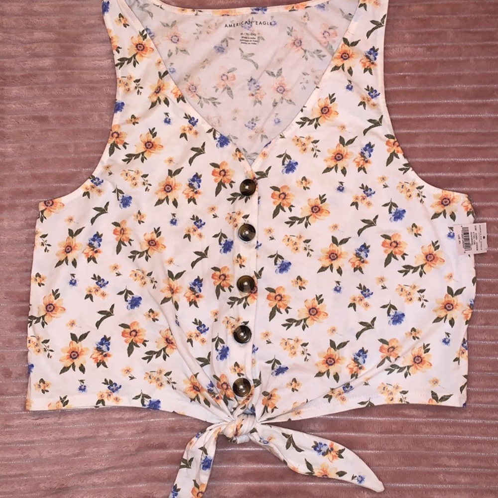 American Eagle Tropical Button Front Tank Top